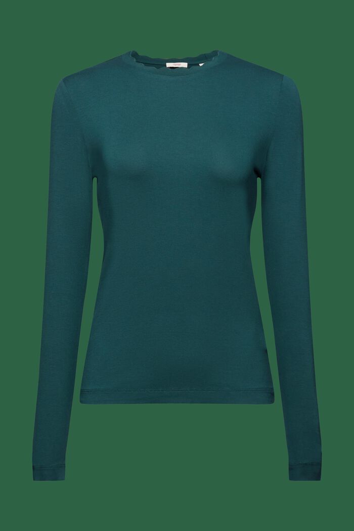 Scalloped Longsleeve Top, EMERALD GREEN, detail image number 6