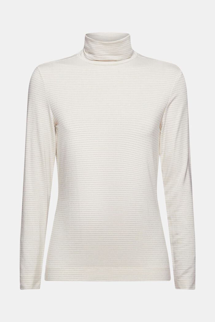 Long sleeve top with a polo neck collar and glittery stripes