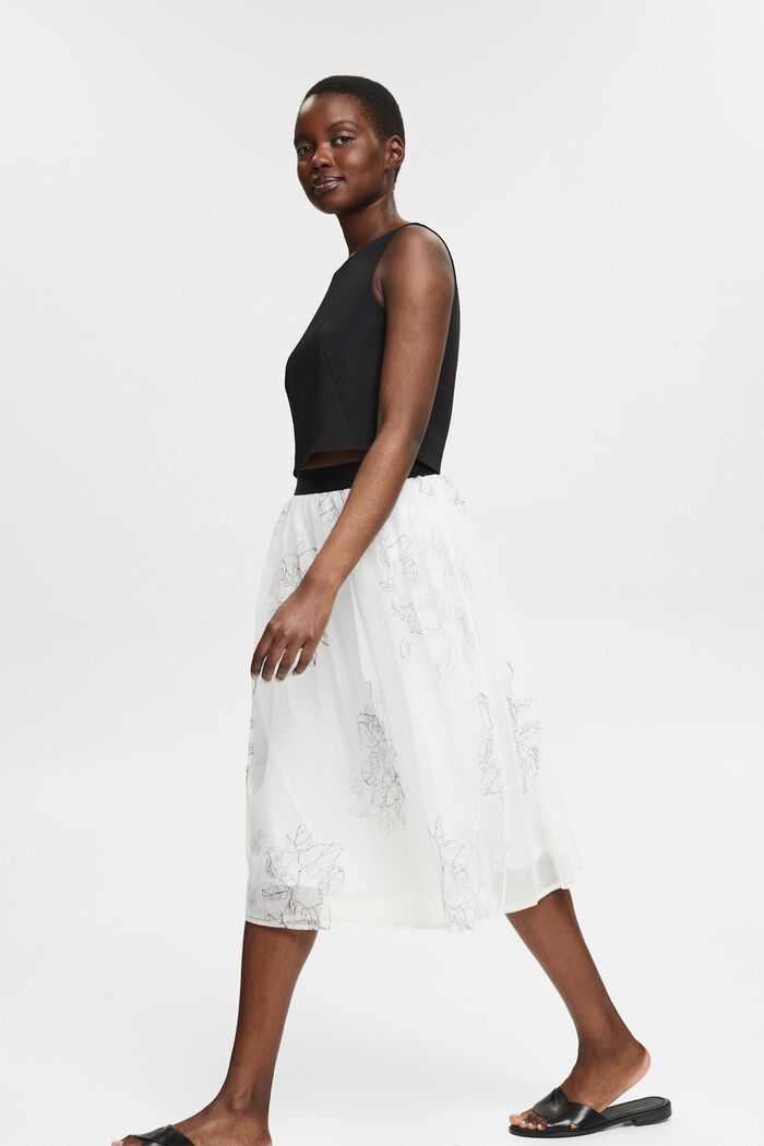 Double-layer tulle skirt with embroidery, OFF WHITE, detail image number 1