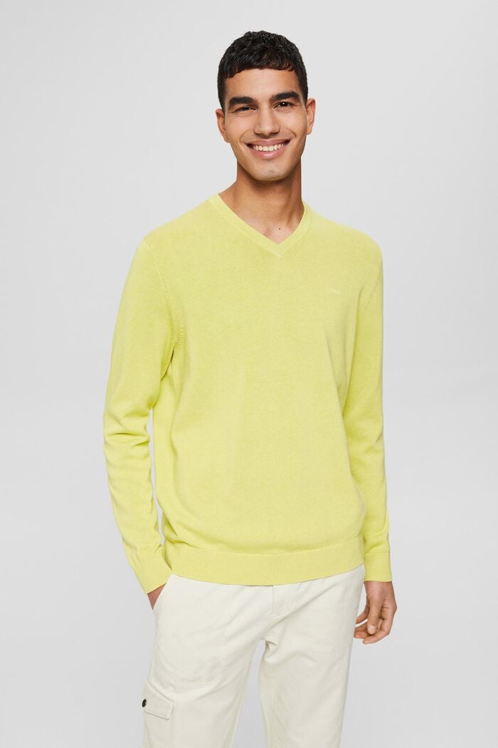 V-neck jumper made of 100% pima cotton, YELLOW, detail image number 7