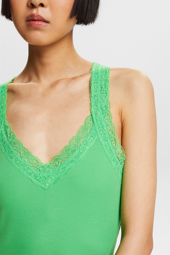 Lace Rib-Knit Jersey Top, CITRUS GREEN, detail image number 3