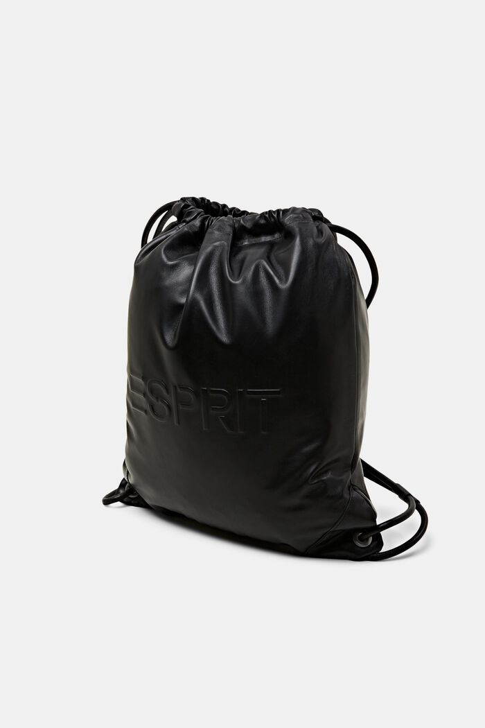 Leather Logo Drawstring Backpack, BLACK, detail image number 2