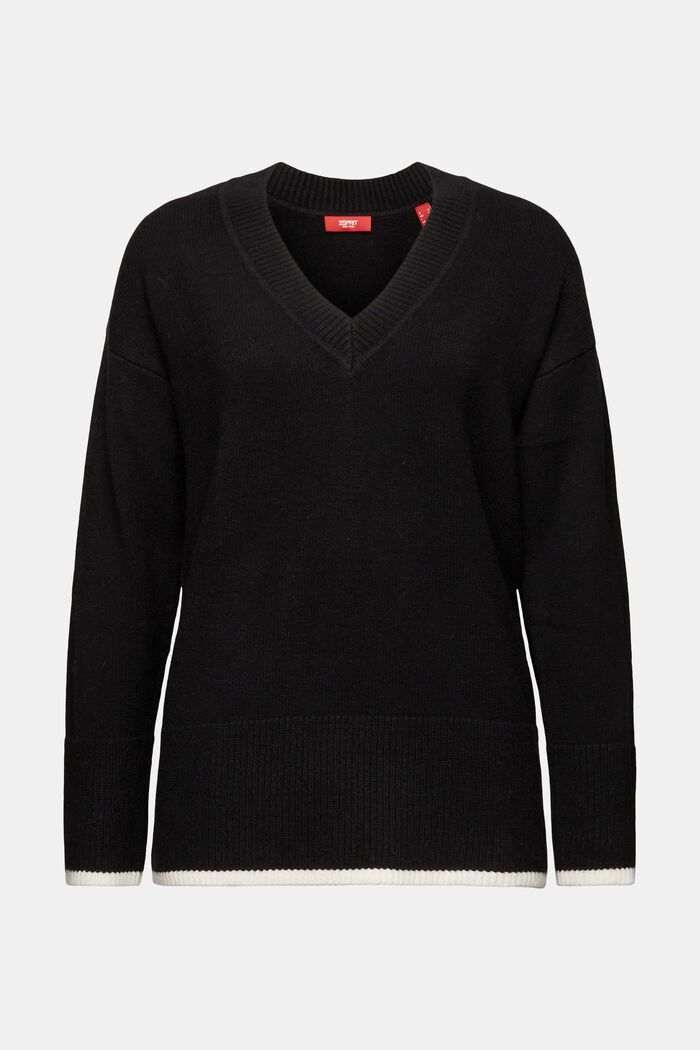 Long-Sleeve V-Neck Sweater, BLACK, detail image number 6