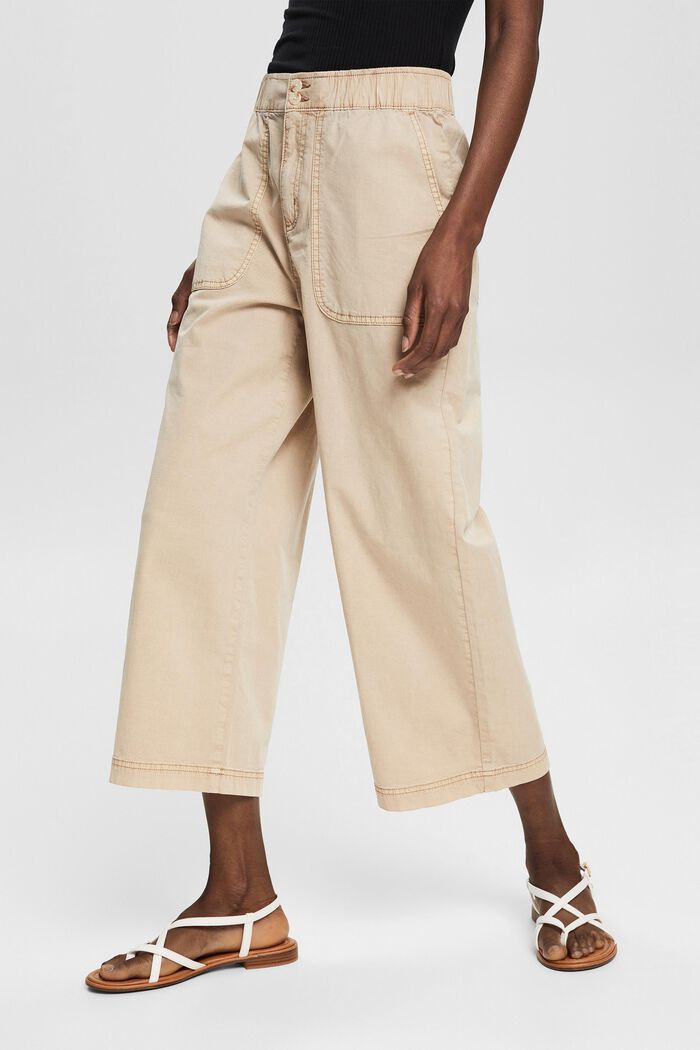 Culottes with an elasticated waistband, BEIGE, detail image number 0