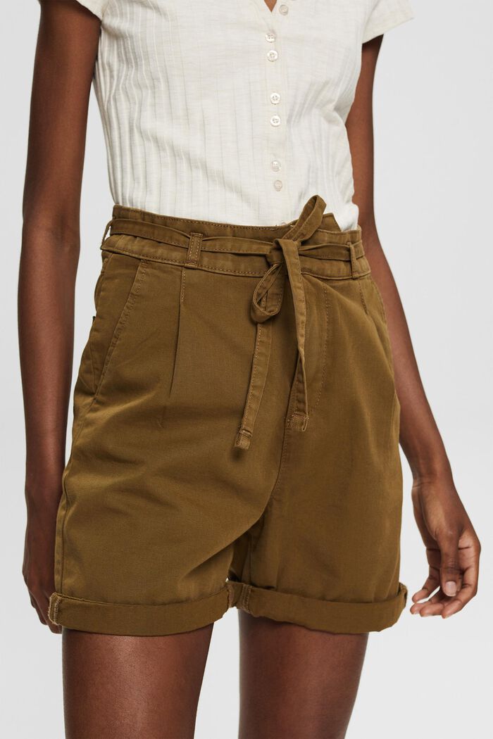 High-waisted shorts in 100% pima cotton, KHAKI GREEN, detail image number 0
