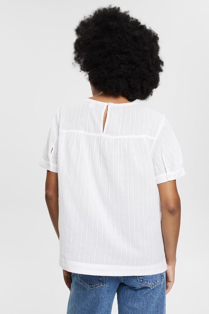 Short sleeve blouse with a woven pattern, 100% cotton, WHITE, detail image number 3