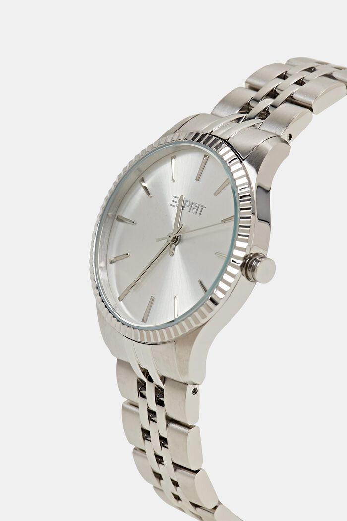 Stainless steel watch with a corrugated bezel, SILVER, detail image number 1