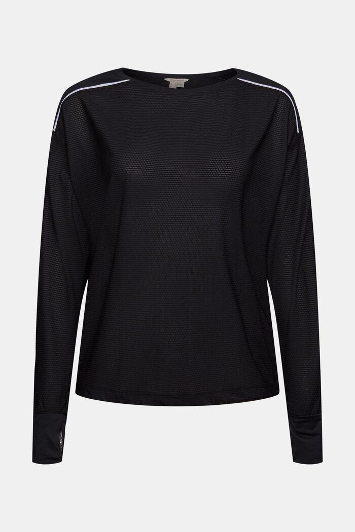 Made of recycled material: Long sleeve mesh top, BLACK, overview