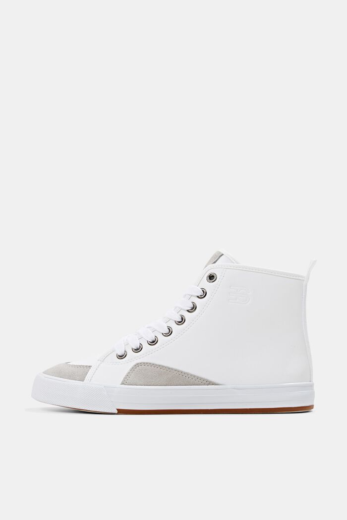 With suede: mixed material trainers, WHITE, overview