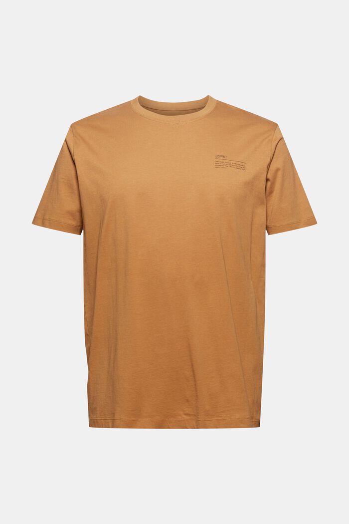 Jersey T-shirt with a print, 100% organic cotton, CAMEL, overview