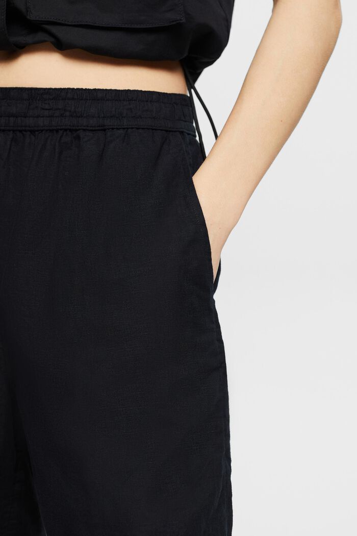 Cotton-Linen Pull-On Shorts, BLACK, detail image number 4
