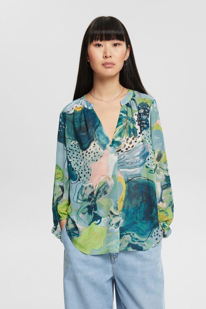Patterned chiffon blouse, PASTEL GREEN, detail image number 0