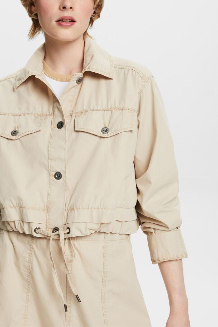 Cropped Tie-Front Cotton-Canvas Jacket, SAND, detail image number 2