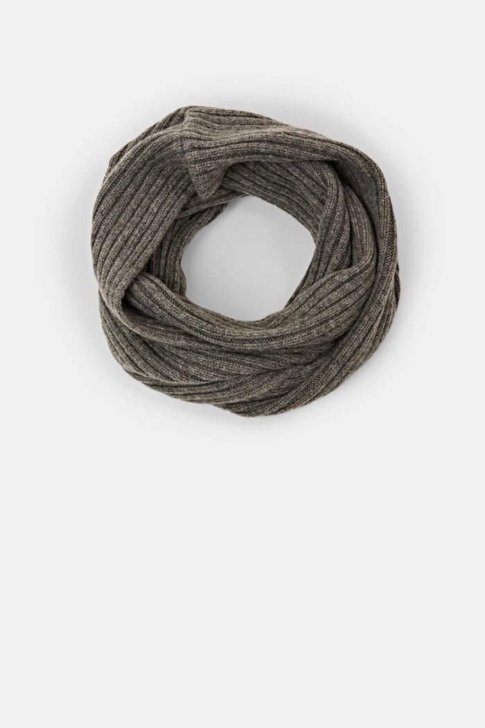 Rib-knit tube scarf, wool blend, MEDIUM GREY, detail image number 0