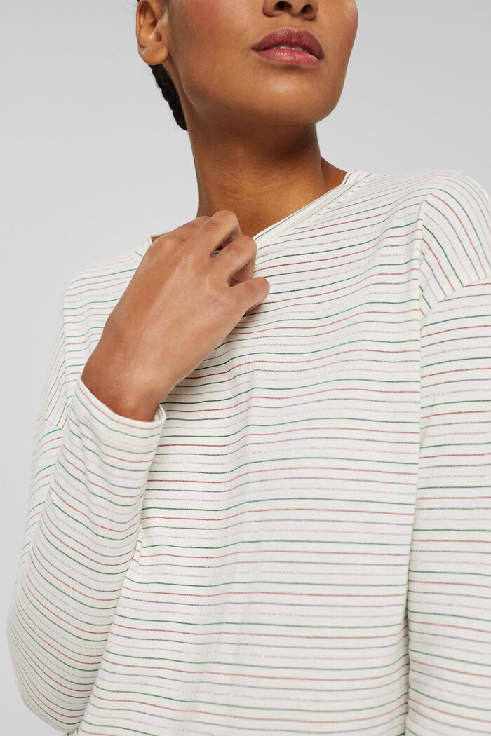 Striped long sleeve top with glitter, organic cotton blend, OFF WHITE, detail image number 2