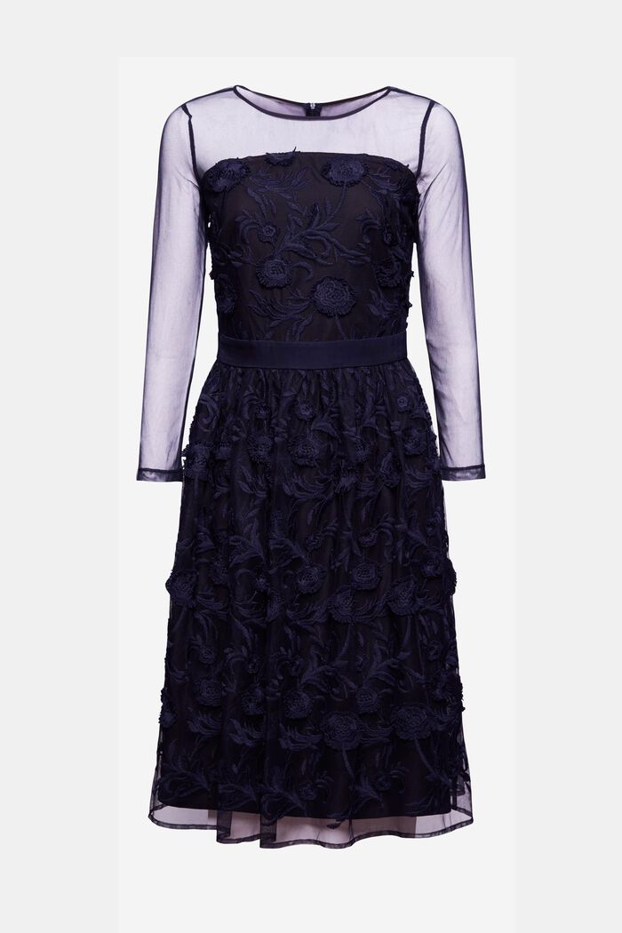 Mesh dress made of recycled material with embroidered details, NAVY, detail image number 6