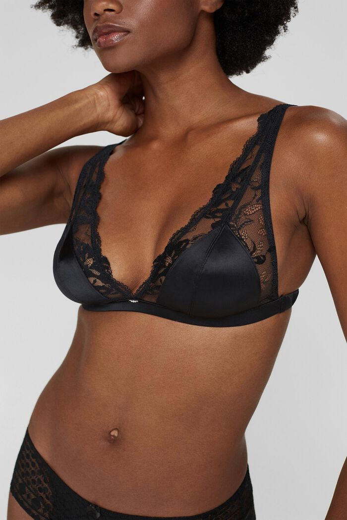 Non-wired soft bra with lace, BLACK, detail image number 3