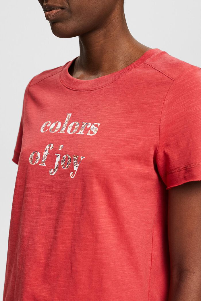 T-shirt with printed lettering, organic cotton, RED, detail image number 2