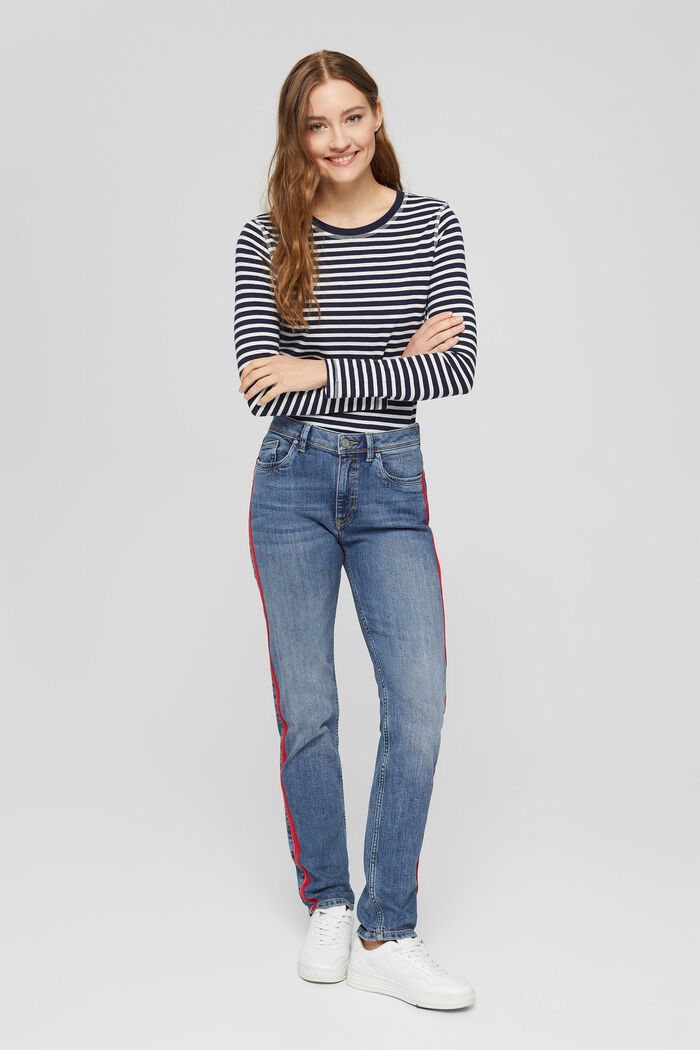 Stretch jeans with contrast stripes, BLUE MEDIUM WASHED, detail image number 1