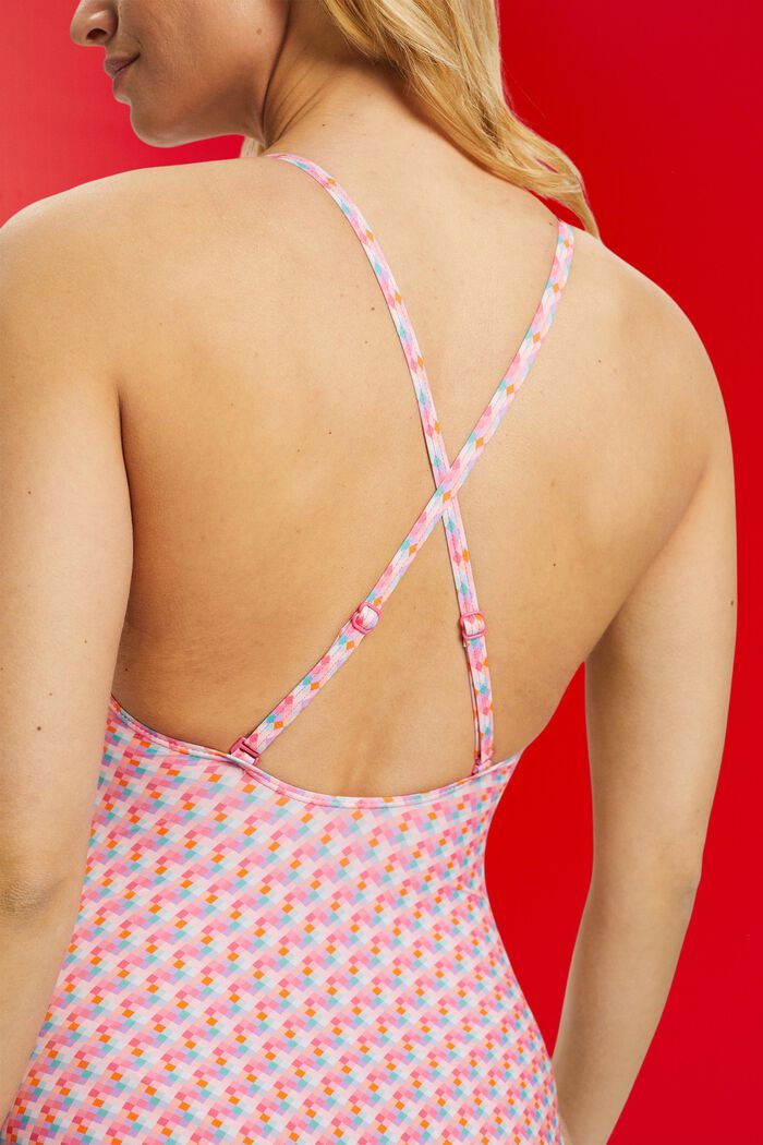 Padded swimsuit with geometric pattern, PINK FUCHSIA, detail image number 3