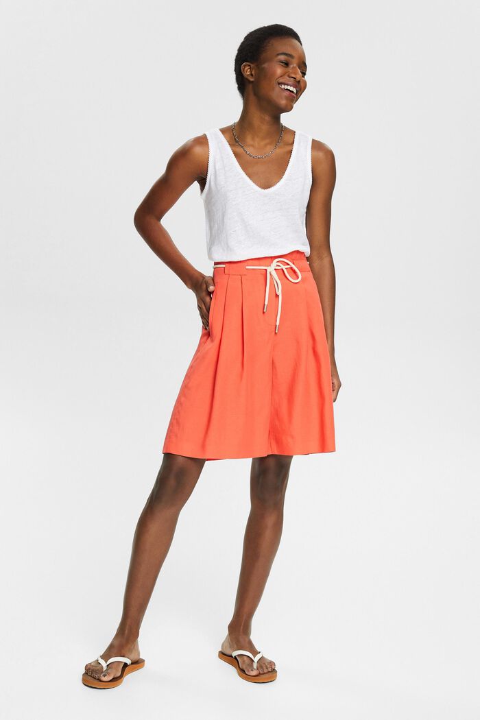 Linen blend: drawstring shorts, CORAL ORANGE, detail image number 6