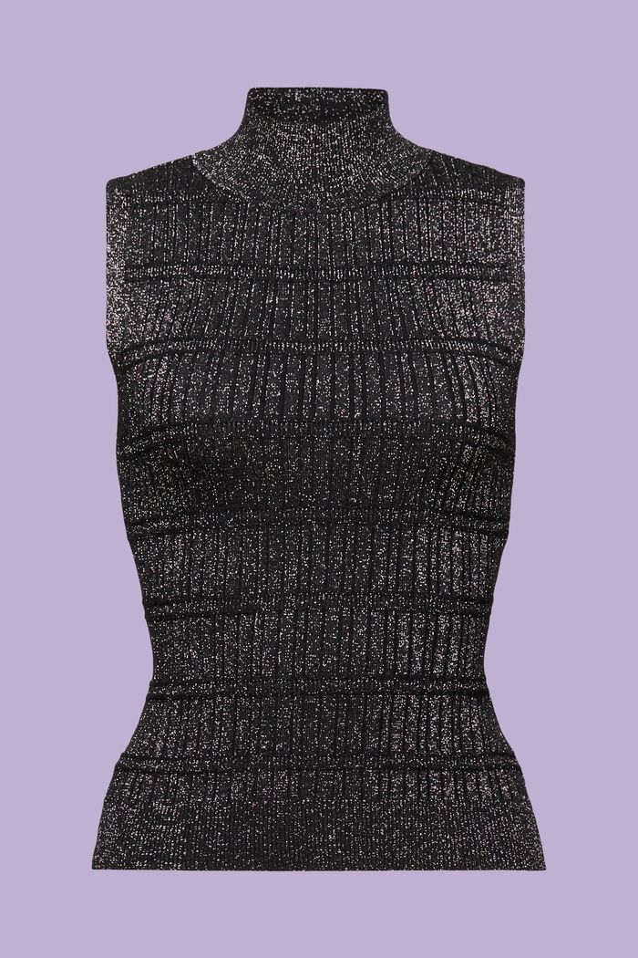 Lamé Mockneck Sleeveless Sweater, BLACK, detail image number 6
