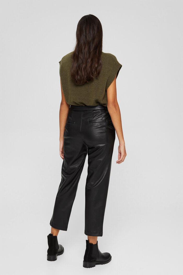 Cropped trousers in faux leather, BLACK, detail image number 3
