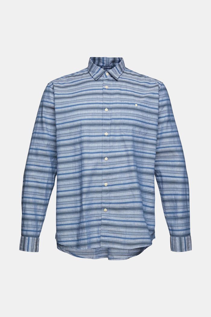 Striped shirt in blended linen, BLUE, overview