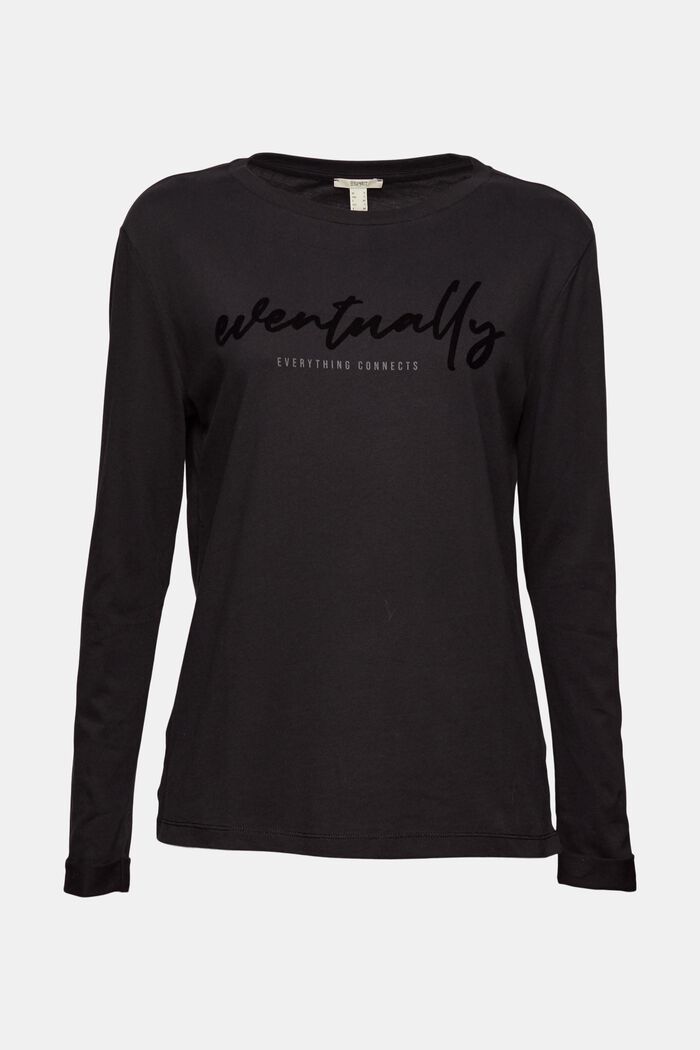 Long sleeve shirt with printed lettering, BLACK, detail image number 7