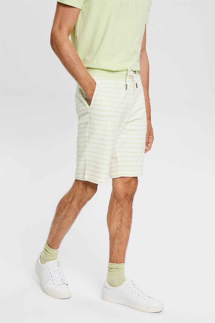 Made of recycled material: sweat shorts with stripes, LIGHT GREEN, detail image number 1
