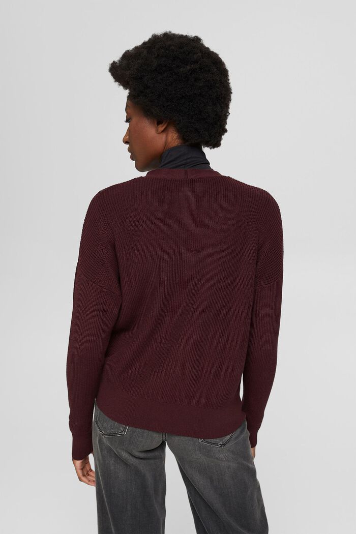 Knit cardigan in 100% cotton, BORDEAUX RED, detail image number 3