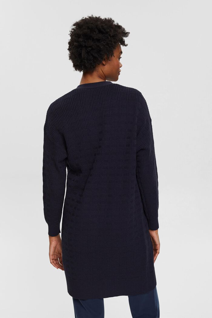 Open cardigan with knit pattern, NAVY, detail image number 3