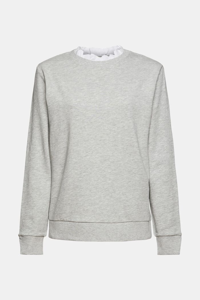 Sweatshirt with frills, organic cotton blend, LIGHT GREY, overview