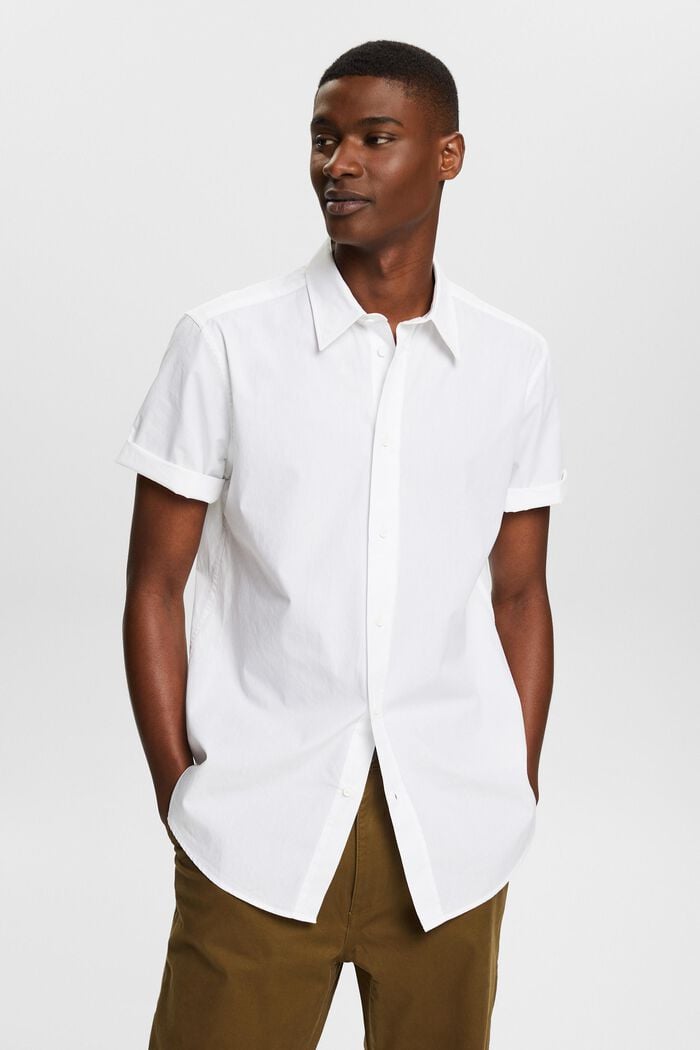 Cotton Poplin Short-Sleeve Shirt, WHITE, detail image number 0