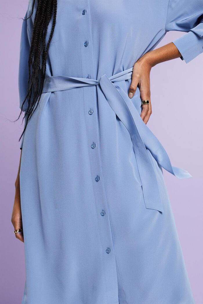 Silk Midi Shirt Dress, BLUE LAVENDER, detail image number 2