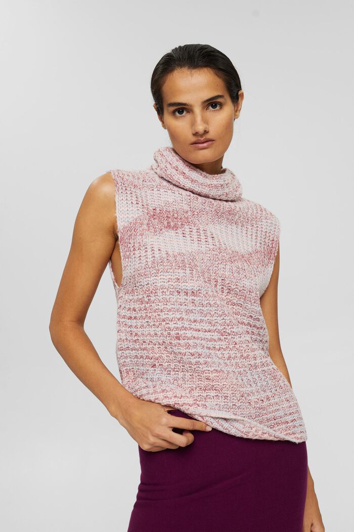 Wool blend: polo neck sleeveless jumper, GARNET RED, detail image number 0