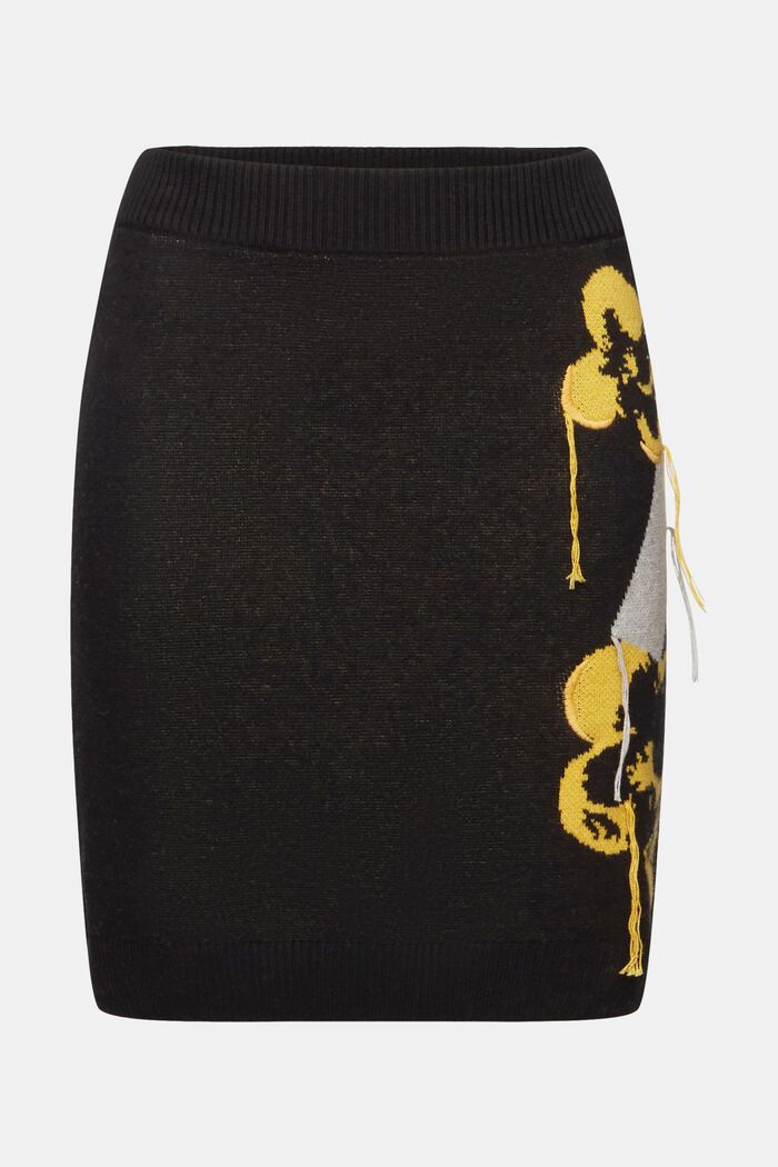 Knitted mini skirt with floral jacquard, BLACK, detail image number 6