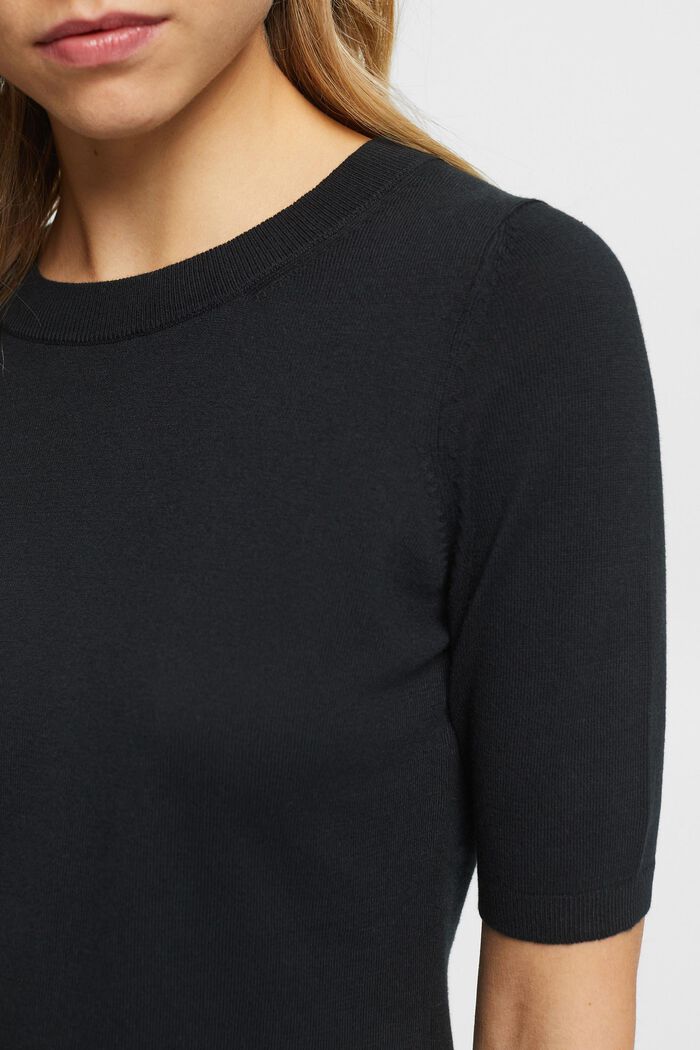 Short-sleeved knit sweater, BLACK, detail image number 2