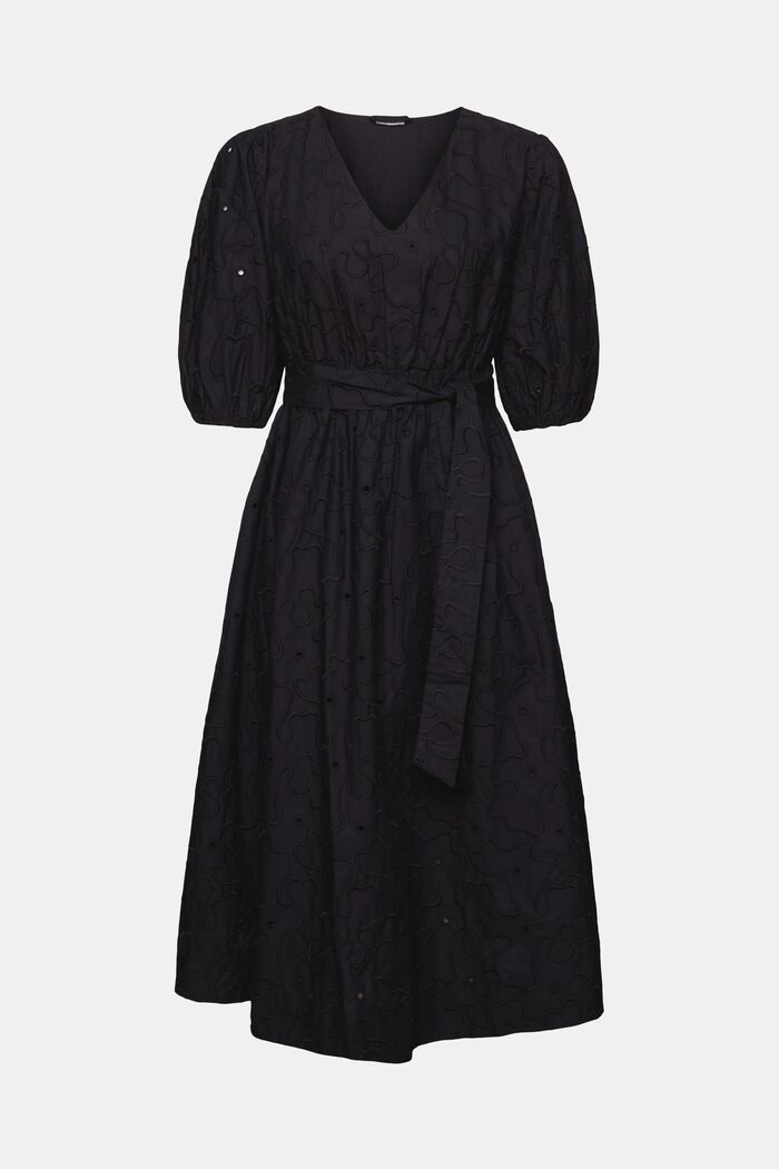 Belted Puff Sleeve Midi Dress, BLACK, detail image number 6