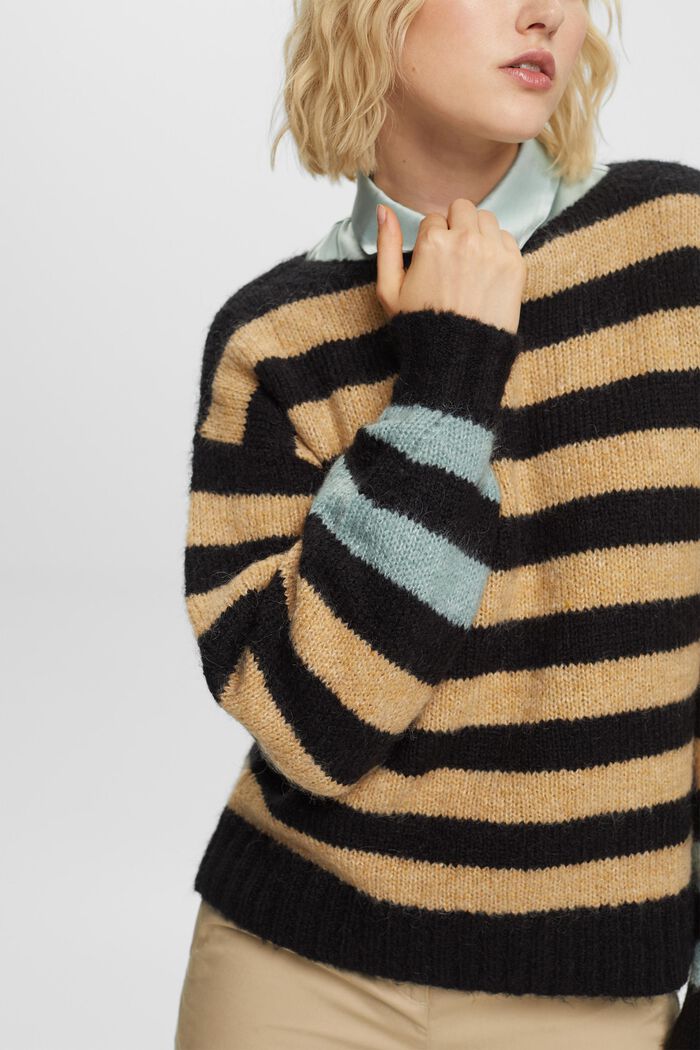 Wool-Mohair Blend Striped Sweater, BLACK, detail image number 2