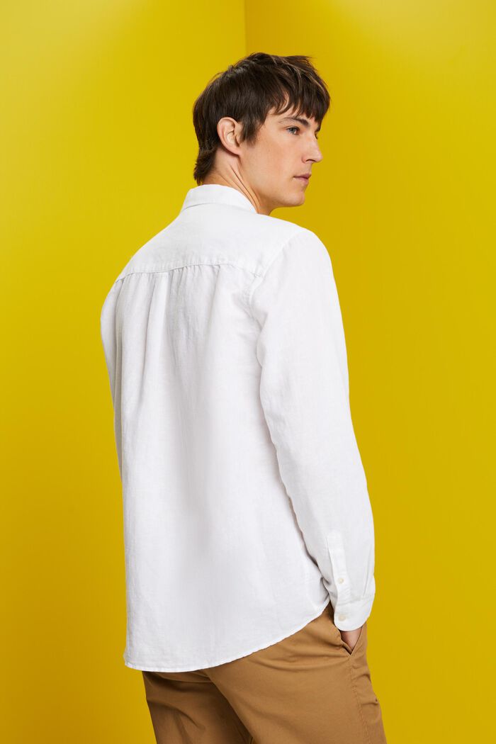 Cotton and linen blended button-down shirt, WHITE, detail image number 3