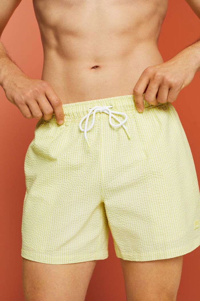 Textured swimming shorts with stripes, LIME YELLOW, detail image number 1