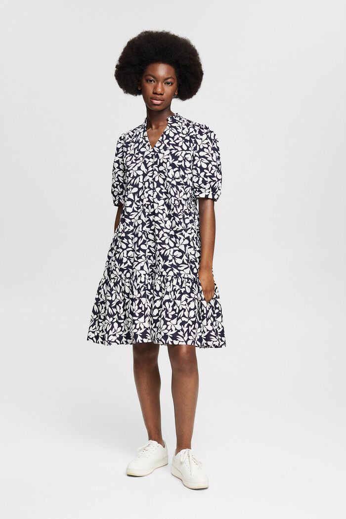Cotton dress with a print, NAVY, detail image number 1