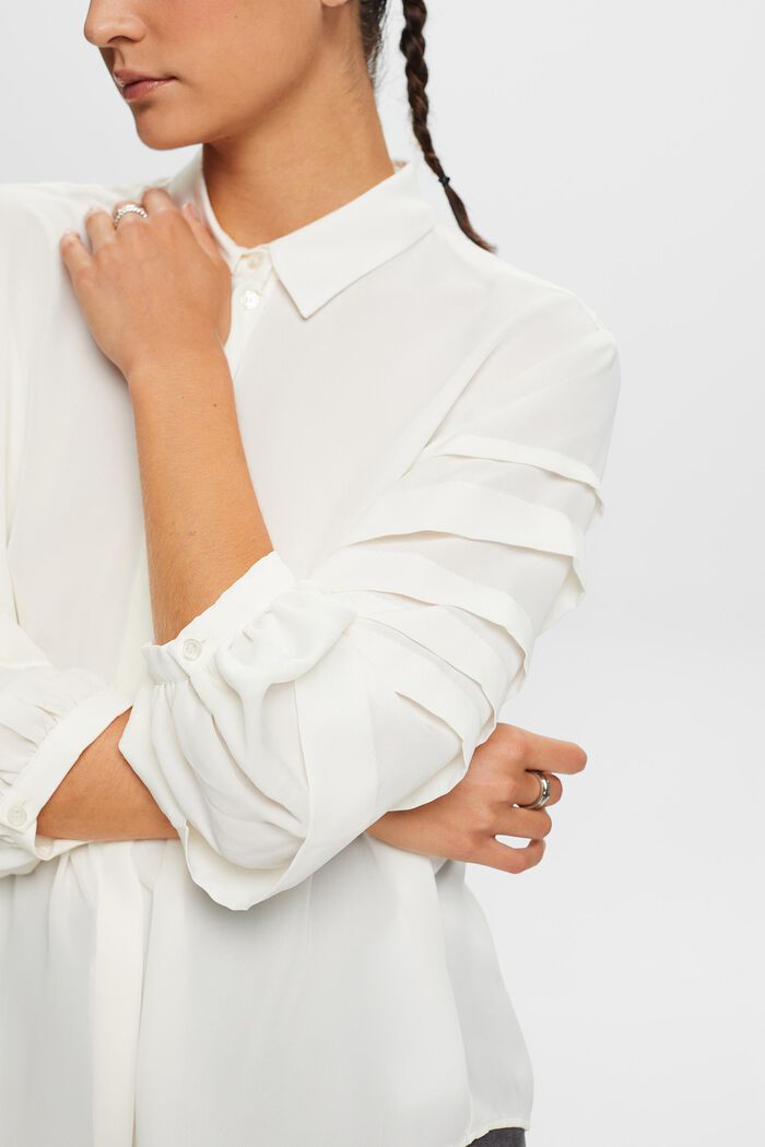 Pleated Shirt Blouse, OFF WHITE, detail image number 2