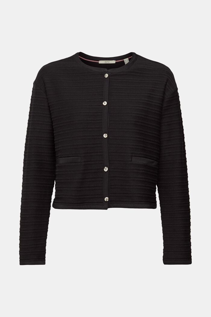 Striped texture cardigan, BLACK, overview