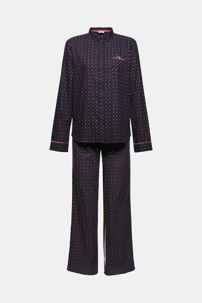 Pyjamas with a polka dot print, 100% organic cotton, NAVY, overview