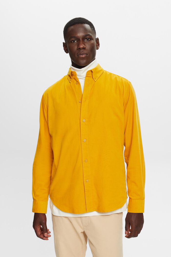 Corduroy shirt, 100% cotton, NEW AMBER YELLOW, detail image number 0
