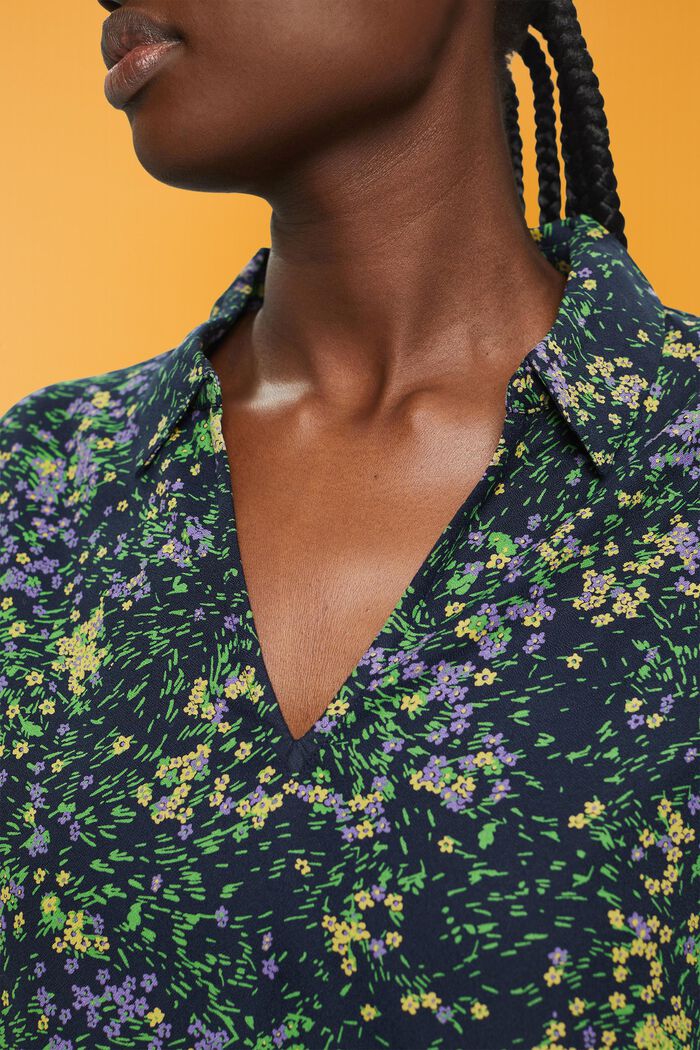 Cotton blouse with floral print, NAVY, detail image number 2