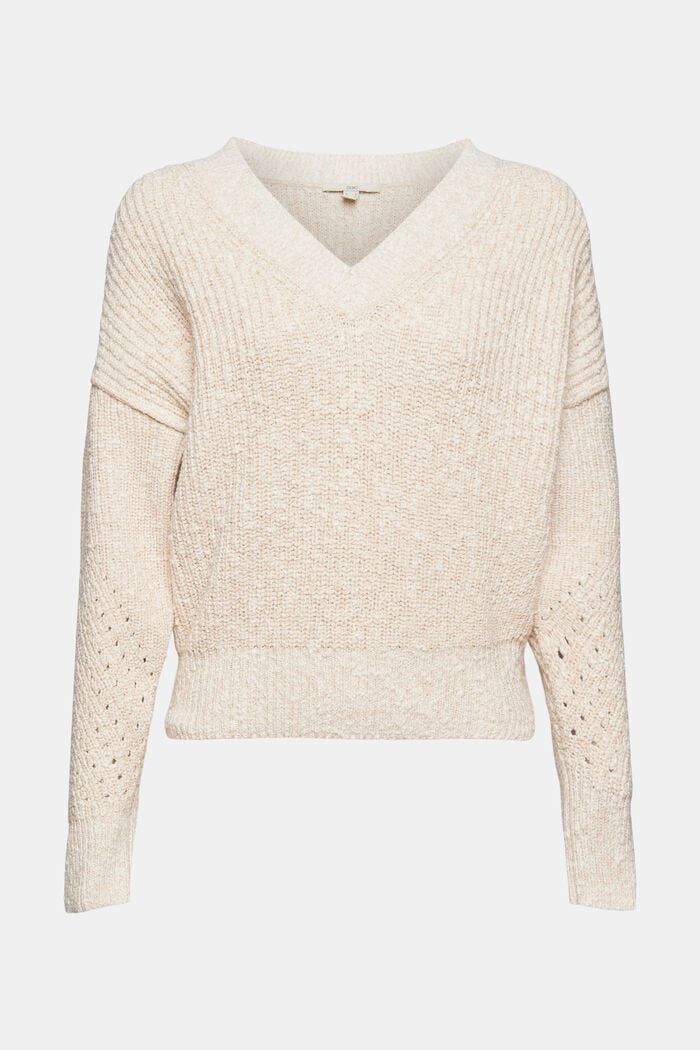 Chunky-knit jumper made of blended cotton, OFF WHITE, overview