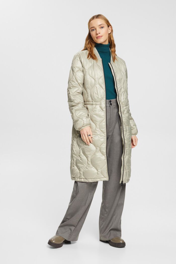 Quilted coat with rib knit collar, DUSTY GREEN, detail image number 1